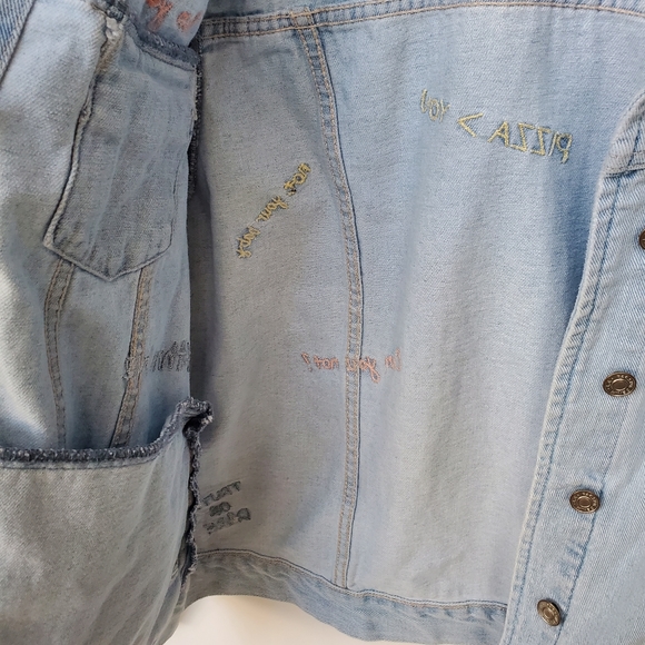 PAC SUN - Y2K Embroidery Sayings Jean Jacket with Pockets Large - Picture 15 of 16